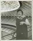1967 Press Photo Columnist Mary McGrath stands in stadium. - hpa97492