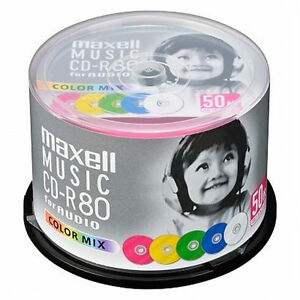 50 Maxell JAPAN Blank CD-R for Audio Music 80min CDR 24x color mix CDRA80MIX50SP