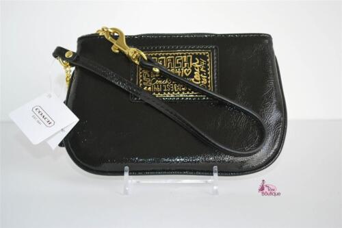 Coach Wristlet Black Patent Leather Gold Trim Clutch Pouch Wallet Bag Purse New