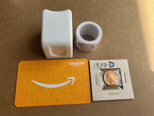 New ListingAMAZON GIFT CARD, 1937- D WHEAT PENNY, USA STAMPS + HOLDER - ESTATE SALE !!!!!!!