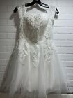 Beautiful White Floral Embroidered Short Tulle Formal Prom Bridal Size 6