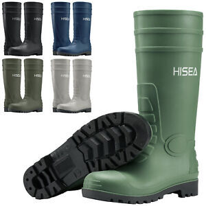 HISEA Men PVC Rain Boots Waterproof Corrosion-Resistant Outdoor Mud Work Boots