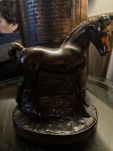 Vtg Dodge Gladys Brown Edwards Copper Tone Metal Horse Pony Bookend/CHIPPED EAR