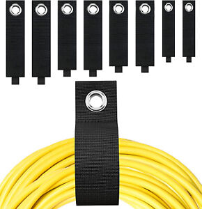 8 Pack Extension Cord Holder Organizer, 4 Sizes, Black, Silver Metal Grommets