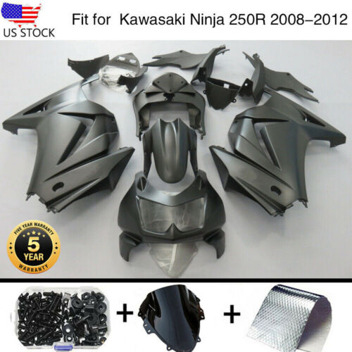 Matte Black Fairing Kit + Bolts For Kawasaki Ninja 250R 2008-2012 EX250J 2009 (For: 2009 Kawasaki Ninja 250R EX250J)