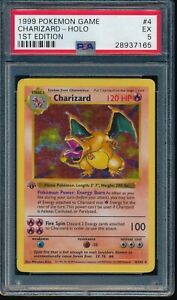 PSA 5 CHARIZARD 1999 Pokemon Base 1ST EDITION THICK STAMP SHADOWLESS #4 Holo EX