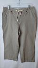 Sag Harbor Women's Capri Pant 12 100% Cotton Stripe Zip Button Two Pockets Tan