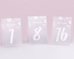 White Frosted Floral Table Numbers Cards Wedding Party Reception 1-18 MW35741