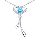 Sterling Silver Simulated Blue Topaz Round Shaped Gemstone Pendant Necklace 18