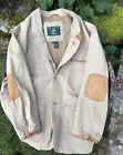 ORVIS ZAMBEZI TWILL HUNTING FISHING COAT WITH LEATHER TRIM SIZE LARGE EXC COND