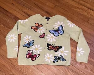 Northern Isles Vintage Knit Button Up Cardigan Sweater Butterflies Women’s Sz XL