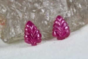 OLD MINES NATURAL RUBY CARVED LEAVES 4.74 CARATS GEMSTONE FOR EARRING DESIGNING
