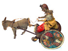 Antique 1900`s Lehmann Tin Litho Wind-up Toy Clown on Cart with Donkey, WORKS