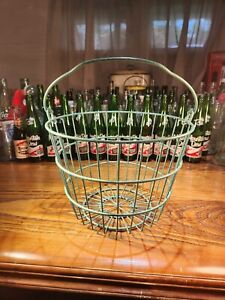Vintage Egg Basket Green Heavy Coated Wire Handled Farmhouse