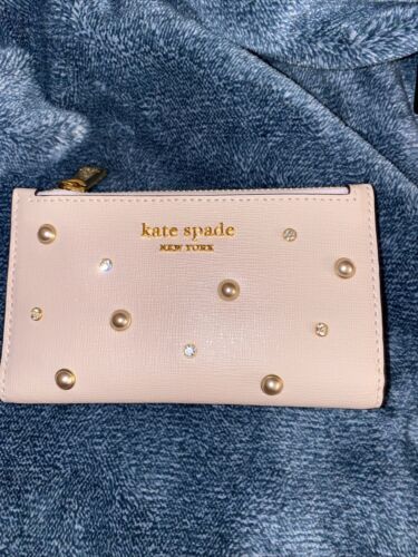 Kate Spade Purl Embellished Small Slim Bifold Wallet - Pale Dogwood