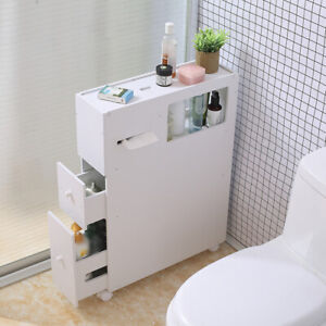 Slim Bathroom Storage Cabinet Toilet Storage Organizer w/ Slide Out Drawer White