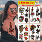 4 Sheets /Set Temporary Tattoo Stickers Old School Style Waterproof Arm Body Art