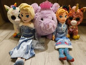 mixed toy lot girls 5 items good condition, frozen, unicorns, large piggy bank 
