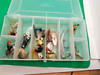 vintage fishing tackle box with lures, we have poppers, flies and other lures .