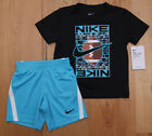 Nike Toddler Boy 2 Piece T-Shirt & Shorts Set~DRI-FIT~Black, Aqua, White, Brown