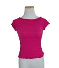 Bebe Lettuce Edge Pucker Baby Tee Stretch Top Hot Pink Womens S Y2K Ruched