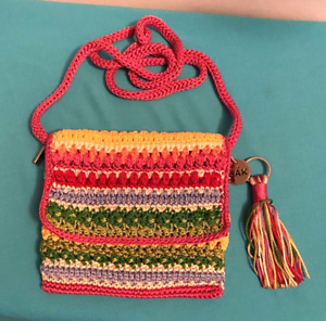 The Sak Purse Crossbody Multicolor Stripe Crochet Shoulder Bag Zip Flap