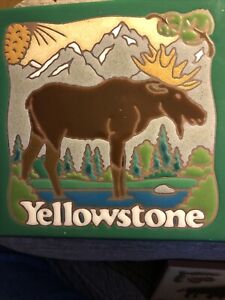 MASTERWORKS Handcrafted Ceramic Art Tile Trivet MOOSE & Buffalo Yellowstone 6”