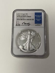 2021 W PROOF SILVER EAGLE NGC PF70 ULTRA CAMEO EDMUND MOY HAND SIGNED LABEL T2