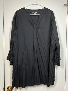 Woman Within Dress Shirt Plus Size 3X 30/32 Black 3/4 Sleeve Top Rayon VNeck