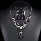Luxurious Necklace & Earrings Purple Rhinestone Sets