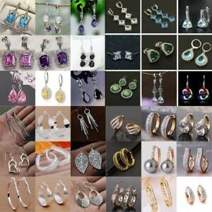 Women Crystal Silver Plated Stud Hoop Earrings Wedding Party Jewelry Girls Gifts