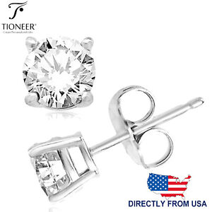 Sterling Silver 925 Solid Round Brilliant Cut Cubic Zirconia Stud Gift Earrings