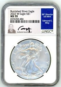 2022 W $1 Burnished Silver Eagle MS70 NGC Ed Moy