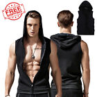 Sleeveless Zipper Hoodie Hooded Workout Men's Gym Bodybuilding Tank Top Vest