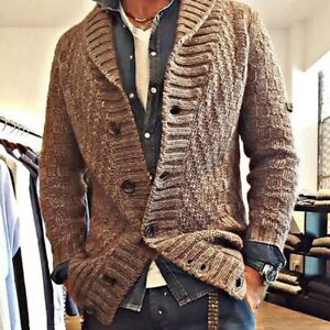 Mens Sweater Knitted Men Cardigan Sweater Long Sleeve Coats Jacket Mens
