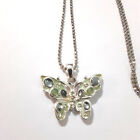 Rhinestone Enamel Butterfly Pendant Necklace Silver