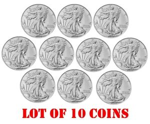 Lot of 10 - 2024 American Silver Eagle $1 Coin 1 oz .999 Fine Silver BU