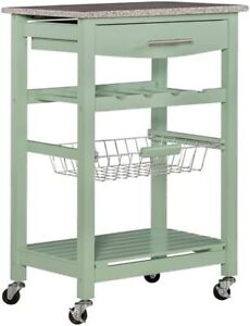 Top Pine Wood Rolling Kitchen Island Microwave Cart on Wheels with Storage