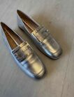 New Gucci Women's Flats Leather Shoes Silver GG 38.5