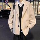 Men's Wool Blend Lapel Jacket Trench Coat Casual Loose Fit Tops 2 Buttons Chic
