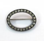 Antique Oval Rhinestone Brooch Tested As Sterling Silver Unmarked
