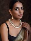Indian Pearl Gold Choker Necklace Earrings Bollywood Bridal Wedding Jewelry Sets