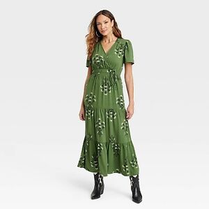 Women's Short Sleeve A-Line Maxi Dress - Knox Rose Moss Green M