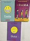 Lot Of 3 RAINA TELGEMEIER Graphic Novel Books GUTS SMILE DRAMA Paperbacks