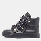 Chanel Black Leather Camellia Flowers Embellished High Top Sneakers Size 36.5