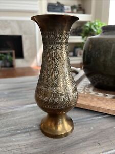 Vintage etched brass floral design bud vase 7