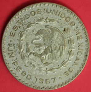 1967 Mexico Un 1 Peso .10 Silver Coin Morelos Estados Unidos Mexicanos GFB 23