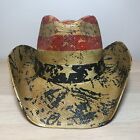 Cowboy Hat red and yellow washed painted Vintage Western Shapeable Brim