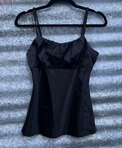 Y2K Black Satin Going Out Babydoll Cami Top Indie Sleaze Vampy Rave Witchy M
