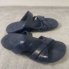 Vionic Women's Sz 9 Zora Adjustable Slip On Blue Patent Leather Strappy Sandals